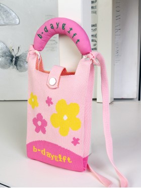 Large Capacity Super Soft Patterned Knitted Cellphone Bag W Strap